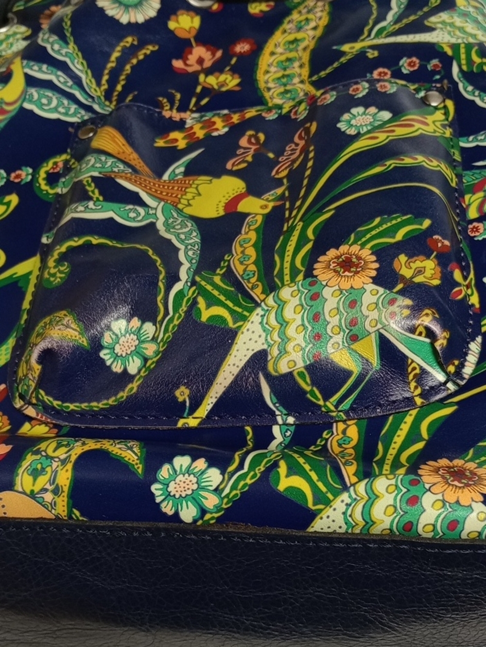 PATRICIA NASH SABINA BIRDS OF PARADISE TROPICAL FLORAL NAVY BLUE DRAWSTRING BAG - Picture 5 of 16